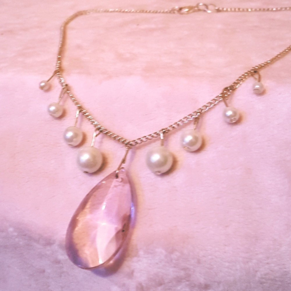 Delicate Drop Necklace Pink Faceted Pendant - Picture 4 of 4